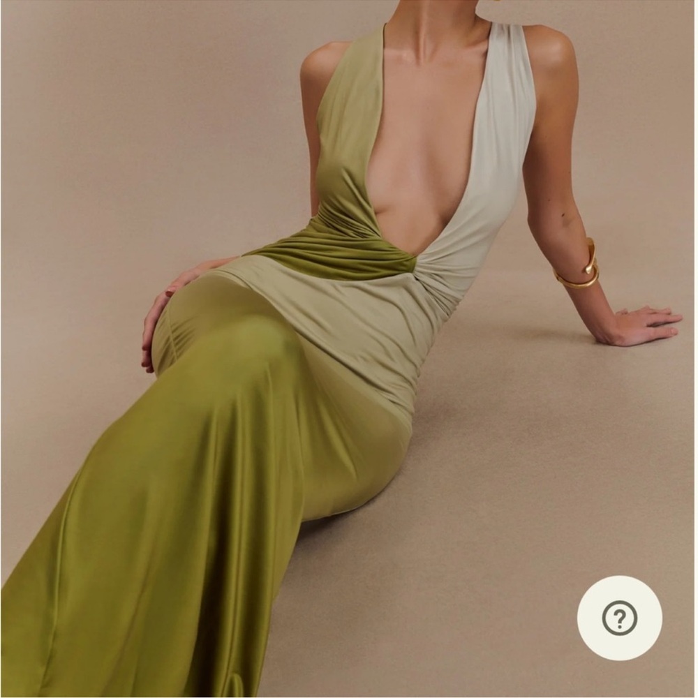 Meshki Stella Draped Slinky Maxi Dress - Ombre Vintage Olive